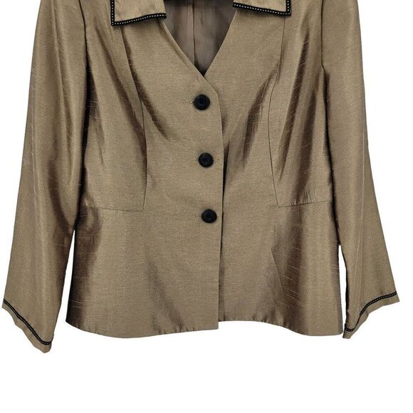 Vintage 80s Single Breasted Blazer 8 Metallic Gold Button Contrast Trim Formal - Picture 6 of 11